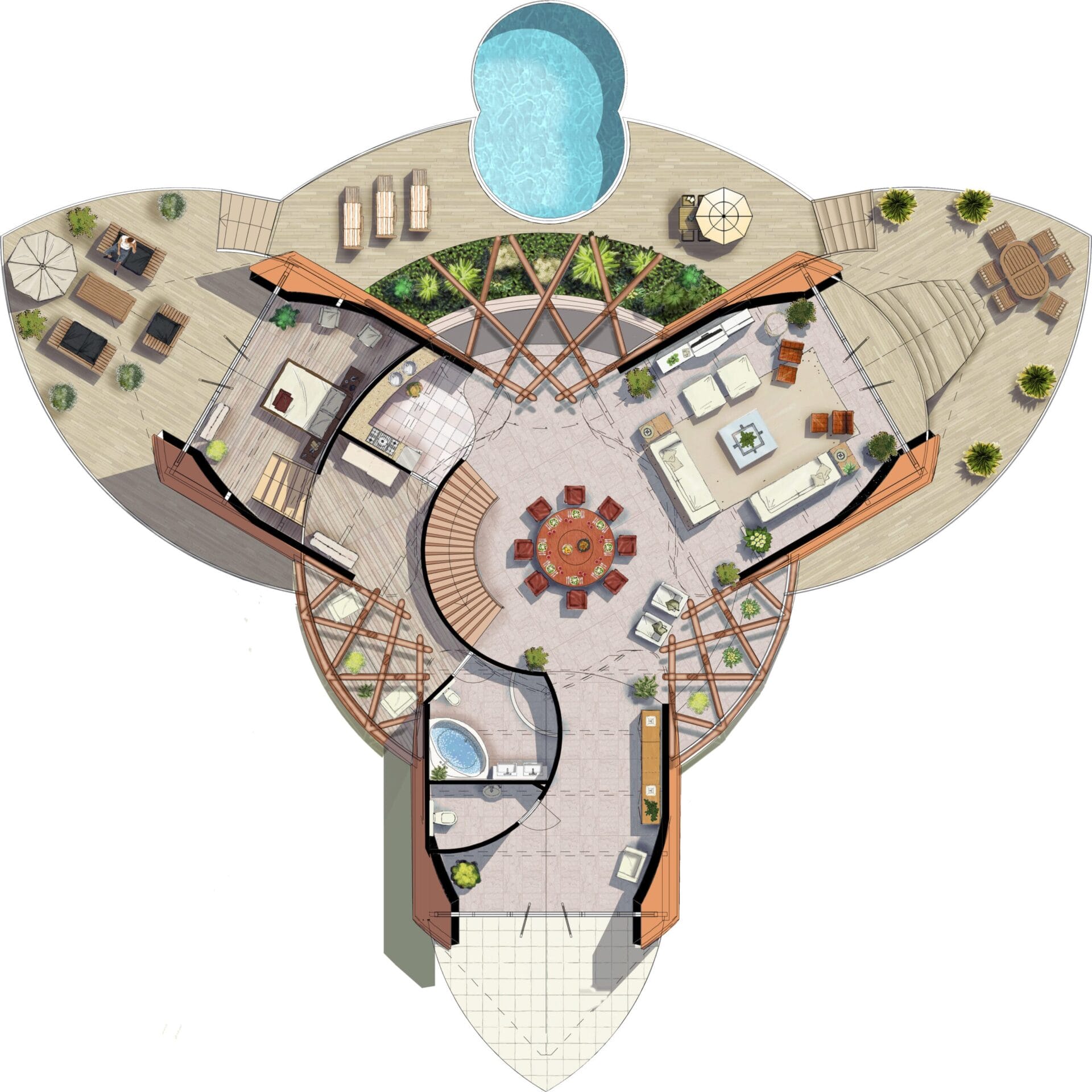 Sea Flower, plattegrond vanuit geometrische ordening Sea Flower, plattegrond vanuit geometrische ordening