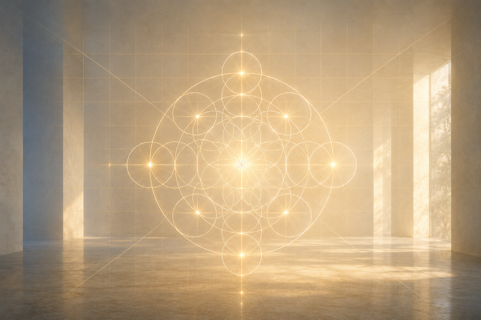 Infinity Grid, heilige geometrie, gouden licht Infinity Grid, heilige geometrie, gouden licht