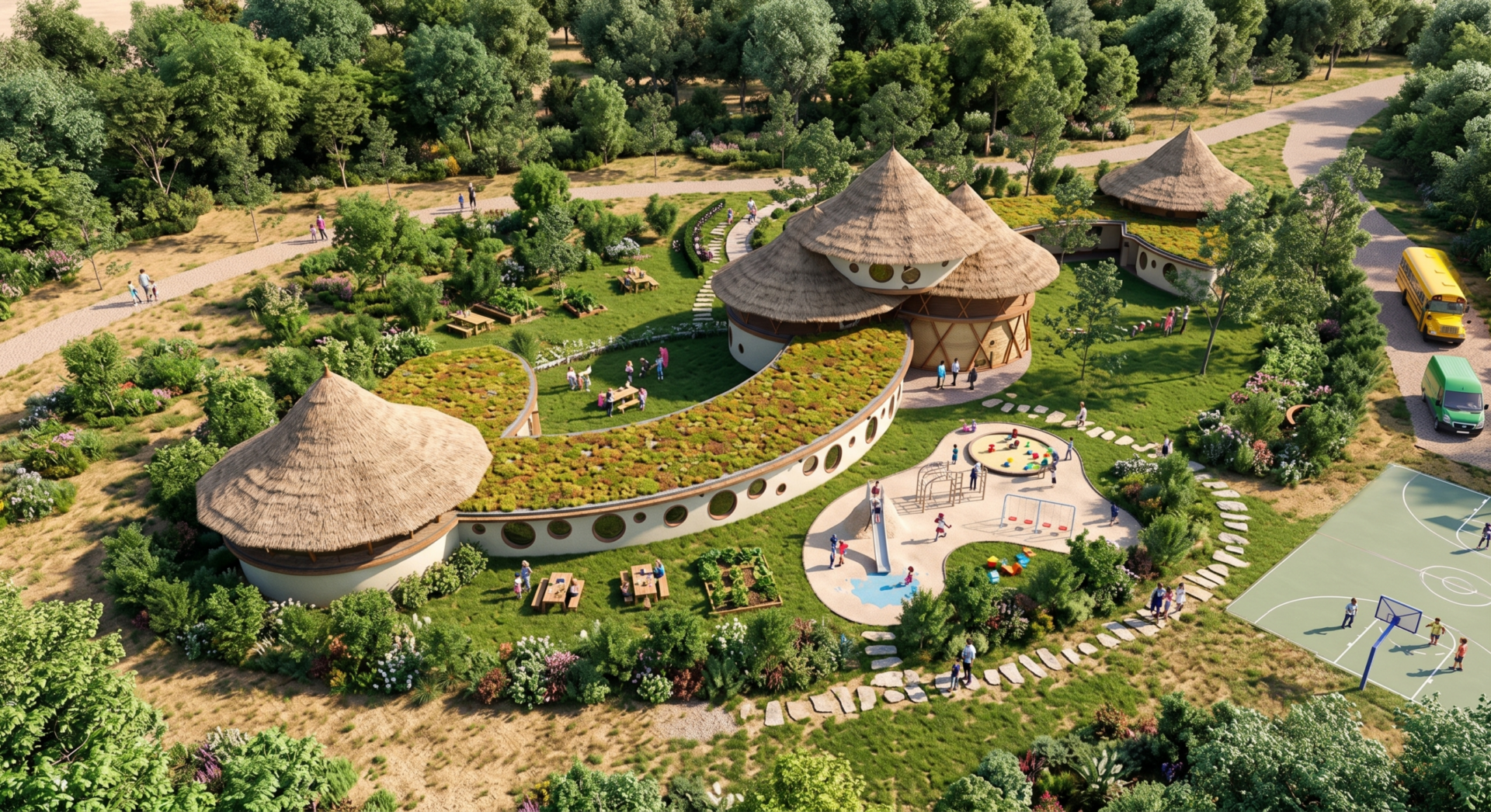 Organic School, luchtfoto in landschap Organic School, luchtfoto in landschap