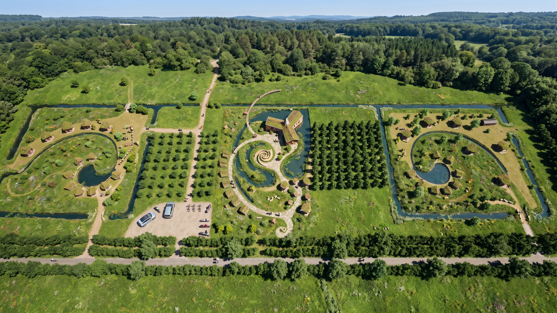 Spiritueel Centrum Roggebotstaete, luchtfoto met dubbele spiraal Spiritueel Centrum Roggebotstaete, luchtfoto met dubbele spiraal